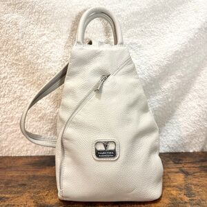 VALENTINA Italy Pebble Leather Sling Backpack Shoulder Bag Taupe Made in Italy